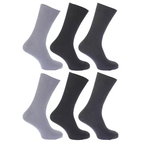 Floso Socken gerippt, nicht elastisch, 100% Baumwolle (6er Pack)  Grau