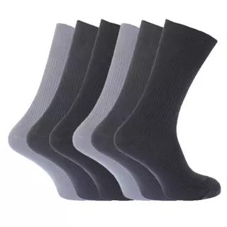 Floso Socken gerippt, nicht elastisch, 100% Baumwolle (6er Pack)  Grau