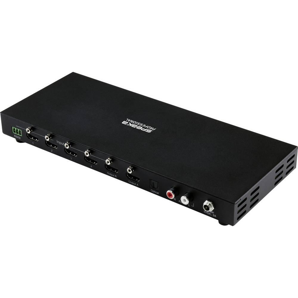 SpeaKa Professional  4x2 Port HDMI-Switch mit Audio-Ports 3840 x 2160 Megapixel Schwarz 