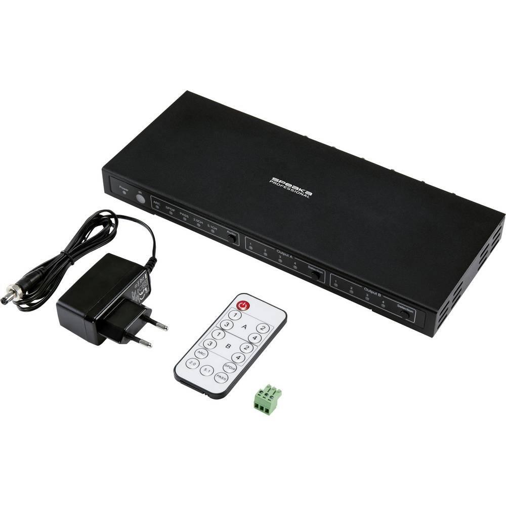 SpeaKa Professional  4x2 Port HDMI-Switch mit Audio-Ports 3840 x 2160 Megapixel Schwarz 