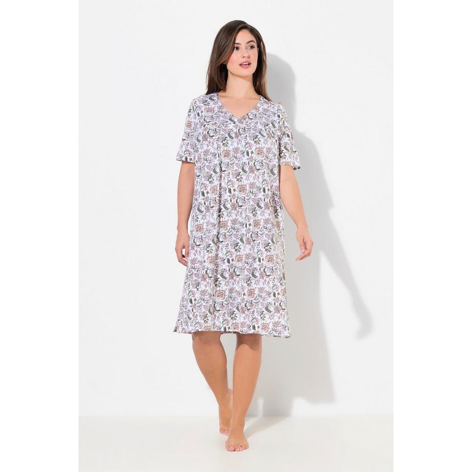 Ulla Popken Bigshirts 2er-Pack Blüten V-Ausschnitt Halbarm  