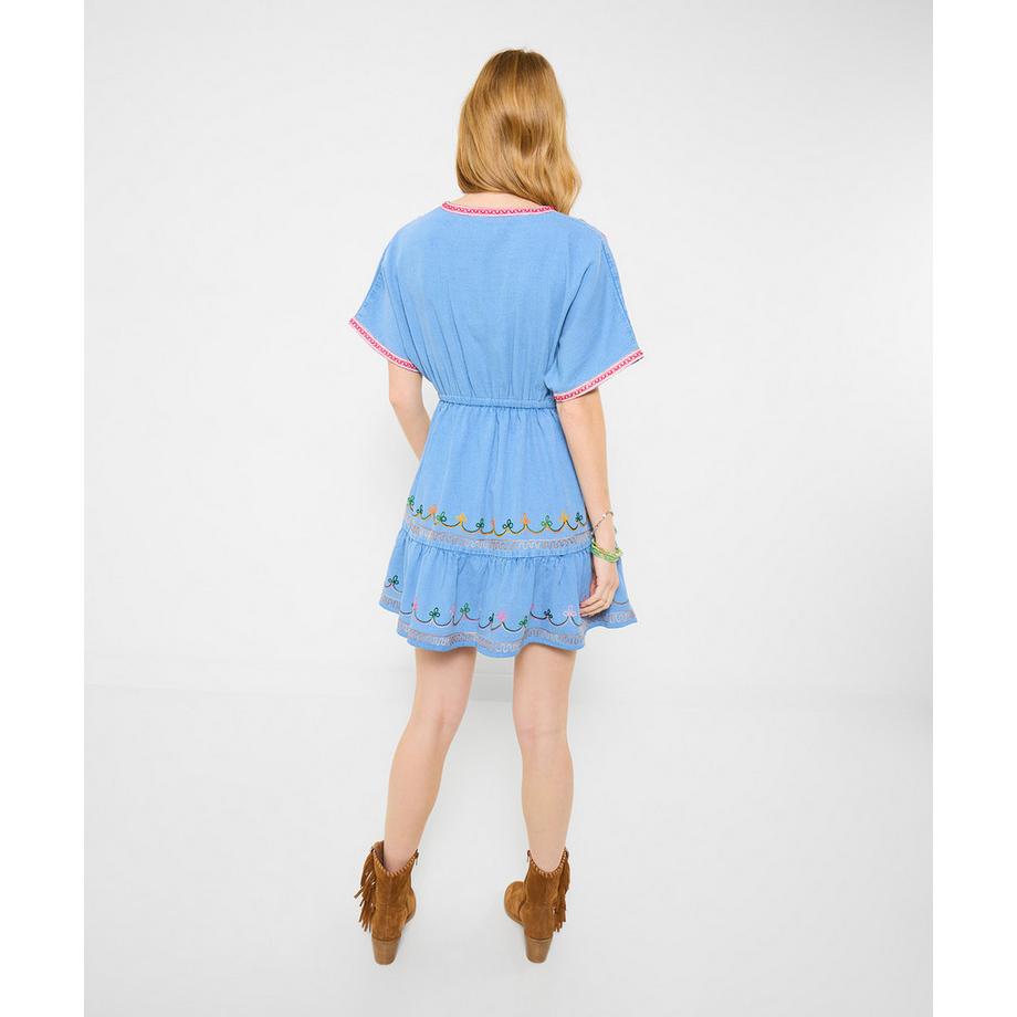 Joe Browns Abito Tunica in Denim con Ricamo e Maniche Svasate  