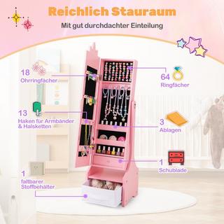 Northix 2 in 1 Kinder Schmuckschrank mit Ganzkörperspiegel & Schublade Spiegelschrank Schminkspiegel Rosa  