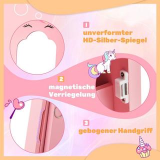Northix 2 in 1 Kinder Schmuckschrank mit Ganzkörperspiegel & Schublade Spiegelschrank Schminkspiegel Rosa  