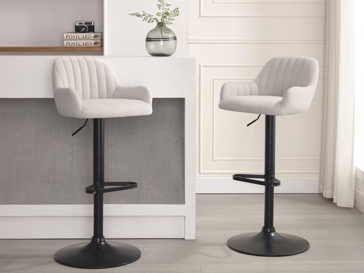 Vente-unique Tabouret de bar en tissu et métal noir - Hauteur réglable - Crème - ELEANA  