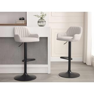 Vente-unique Tabouret de bar en tissu et métal noir - Hauteur réglable - Crème - ELEANA  