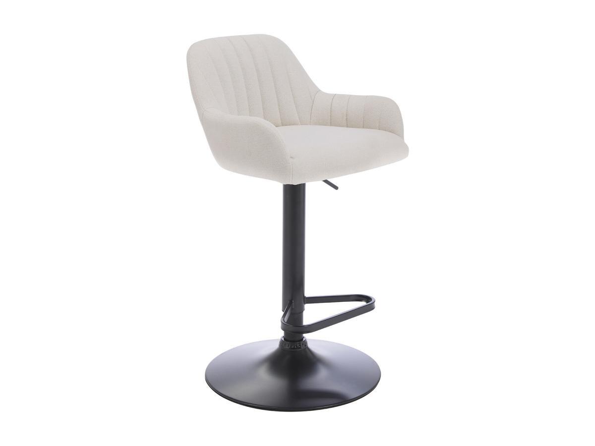 Vente-unique Tabouret de bar en tissu et métal noir - Hauteur réglable - Crème - ELEANA  