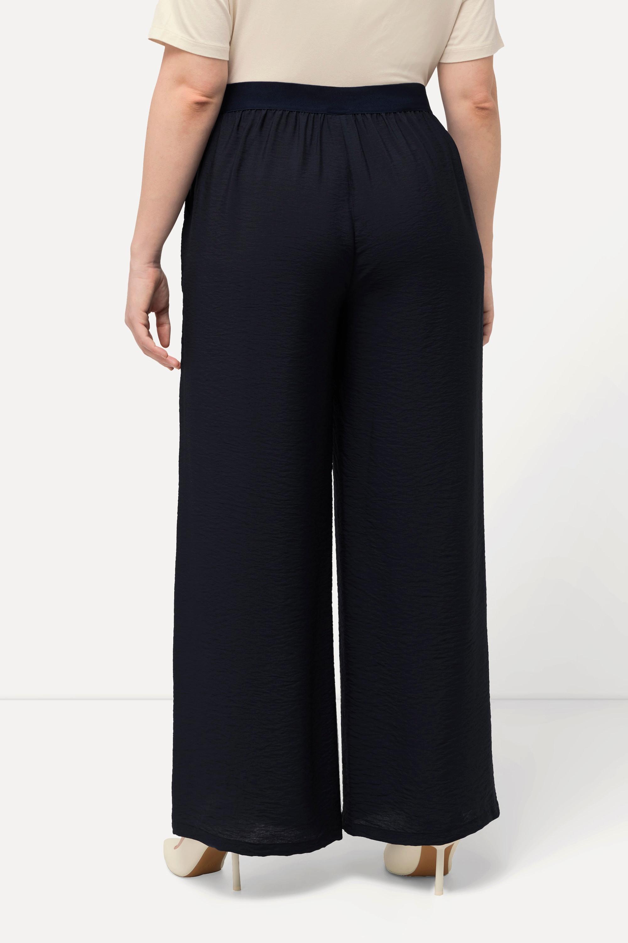 Ulla Popken  Pantaloni con taglio della gamba ampio, texture e cintura elastica 