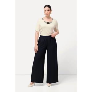 Ulla Popken  Pantaloni con taglio della gamba ampio, texture e cintura elastica 