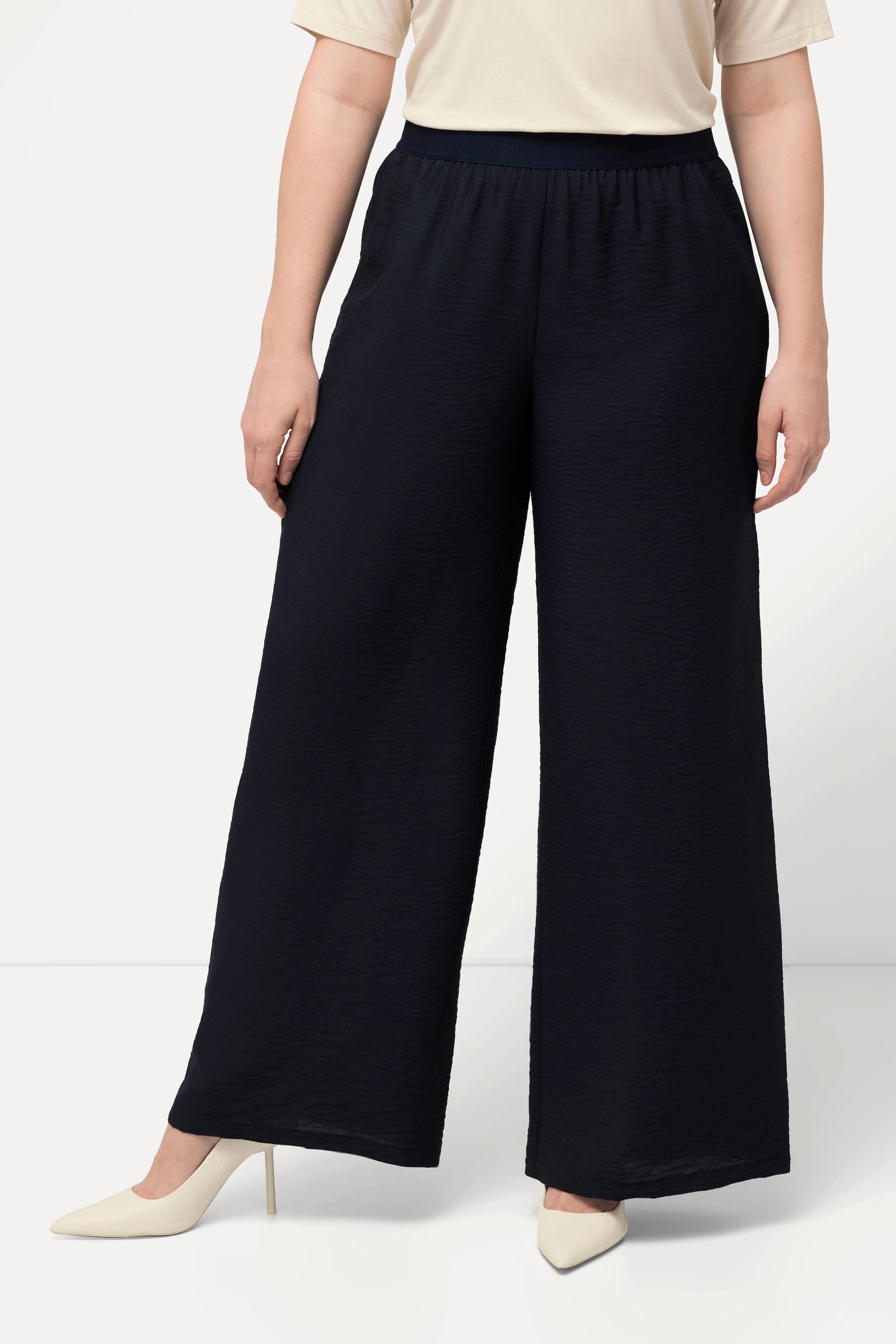 Ulla Popken  Pantalon à enfiler à tissu texturé, taille élastique et jambe large 