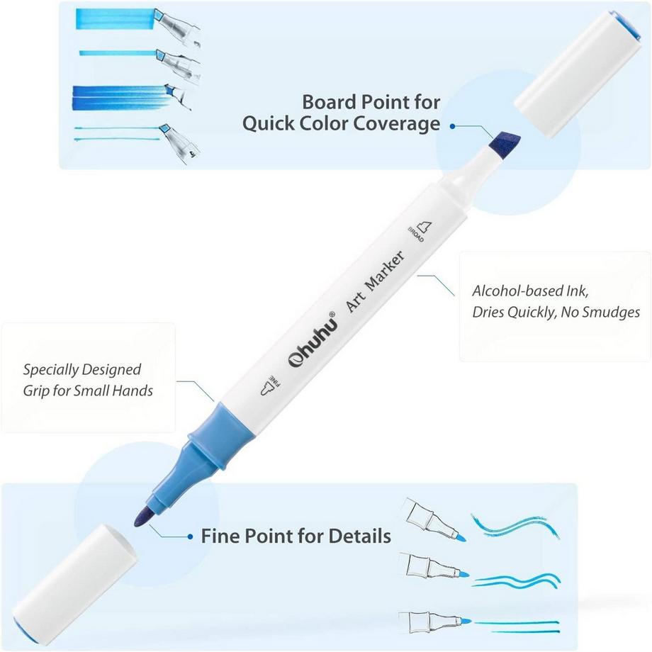 Ohuhu  Kunstmarker (alkoholbasis, doppelseitig), 48 Farben für Anfänger und Jugendliche 
