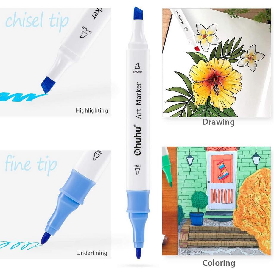 Ohuhu  Kunstmarker (alkoholbasis, doppelseitig), 48 Farben für Anfänger und Jugendliche 