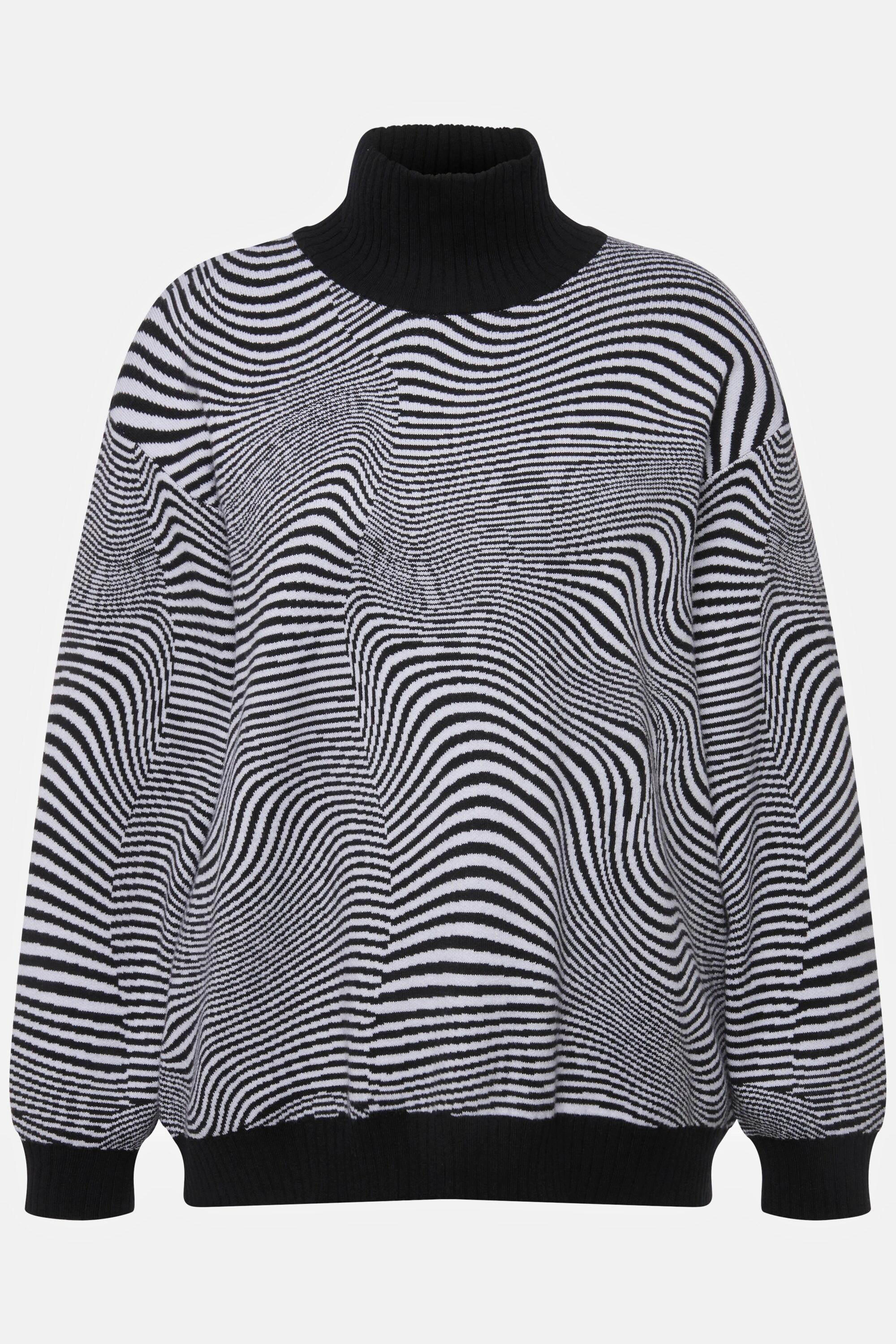 Ulla Popken  Pullover, Wellenmuster, Oversized, Stehkragen, Langarm 