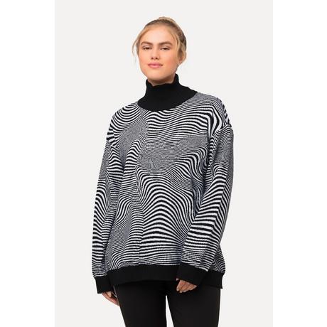 Ulla Popken  Pull oversize à col montant et manches longues, motif vagues 