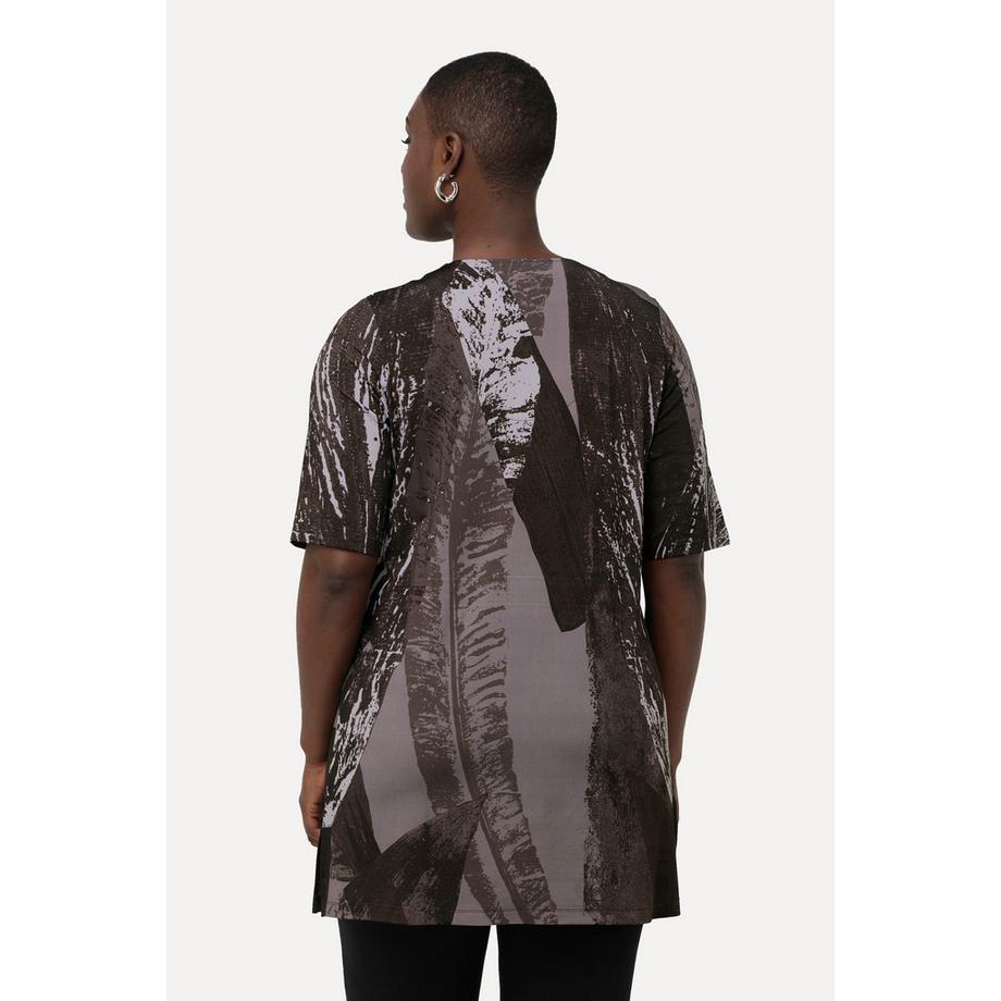 Ulla Popken Slinkyshirt A-Linie Zierfalte V-Ausschnitt Halbarm  