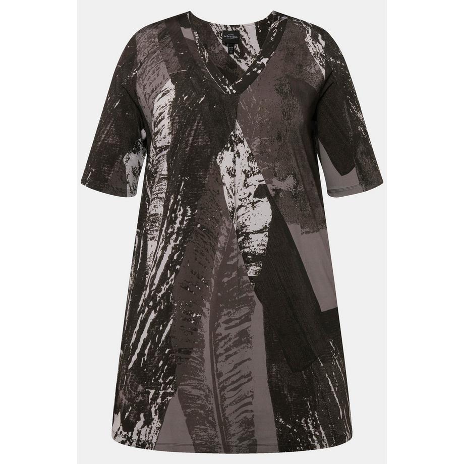 Ulla Popken Slinkyshirt A-Linie Zierfalte V-Ausschnitt Halbarm  