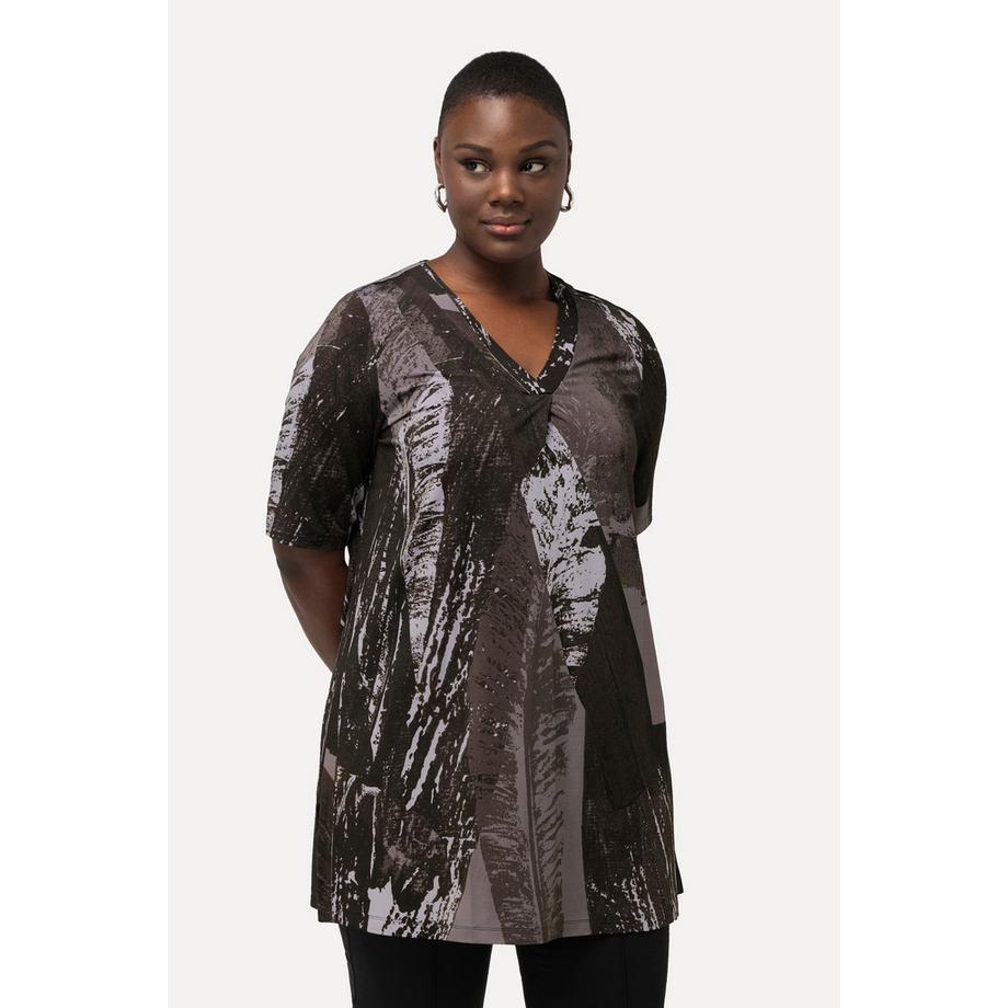 Ulla Popken Slinkyshirt A-Linie Zierfalte V-Ausschnitt Halbarm  