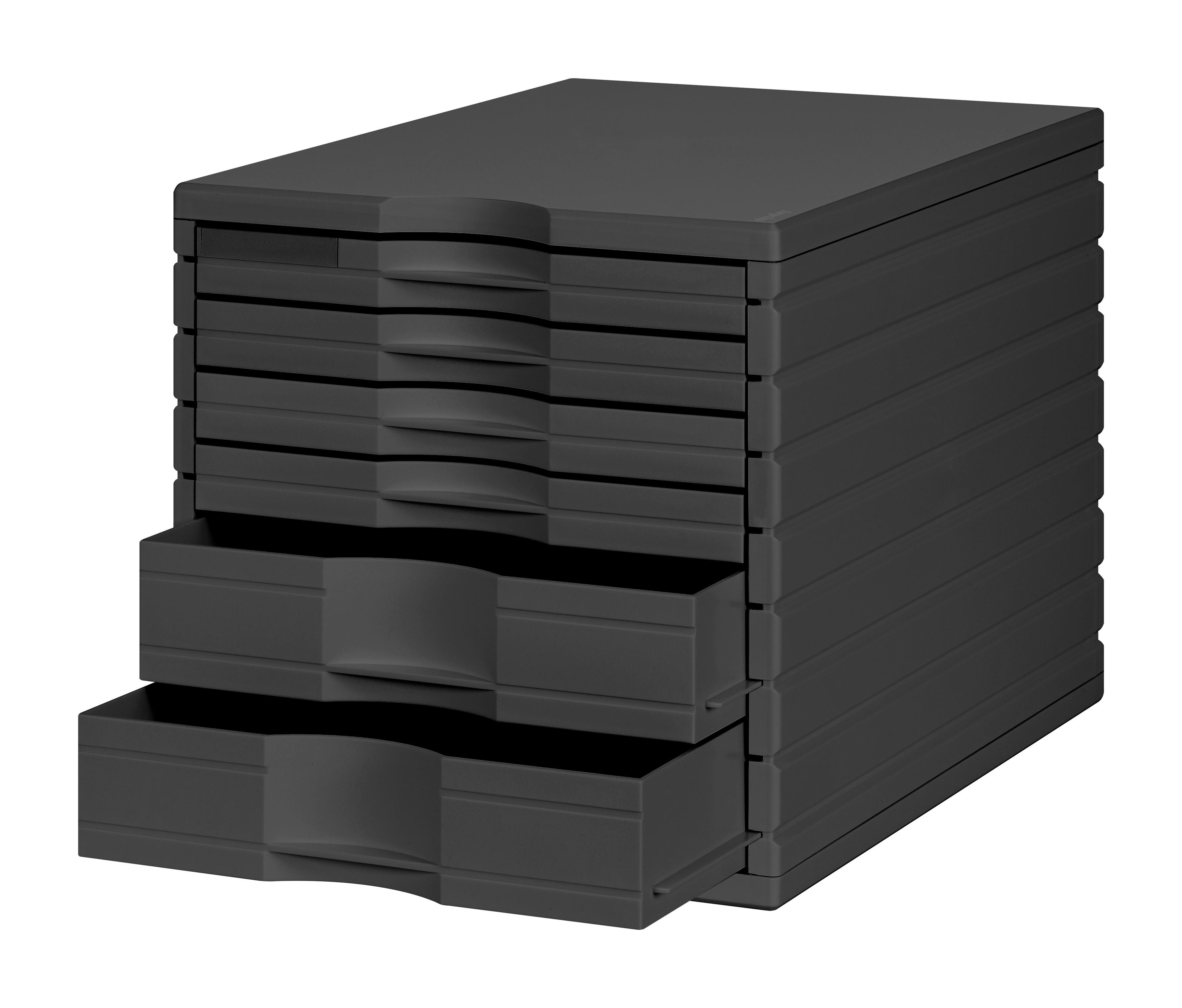 Styro styrotop box with 6 drawers (2x high, 4x low) , black, 28.5x28.5x39.5cm  