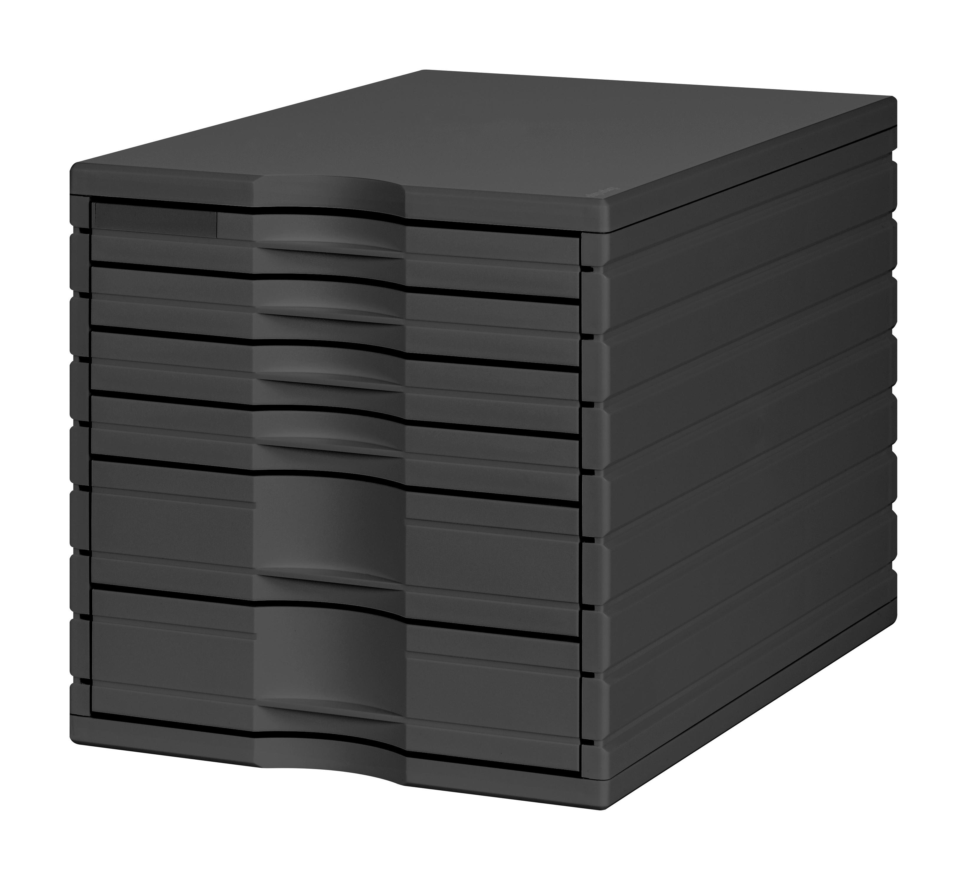 Styro styrotop box with 6 drawers (2x high, 4x low) , black, 28.5x28.5x39.5cm  