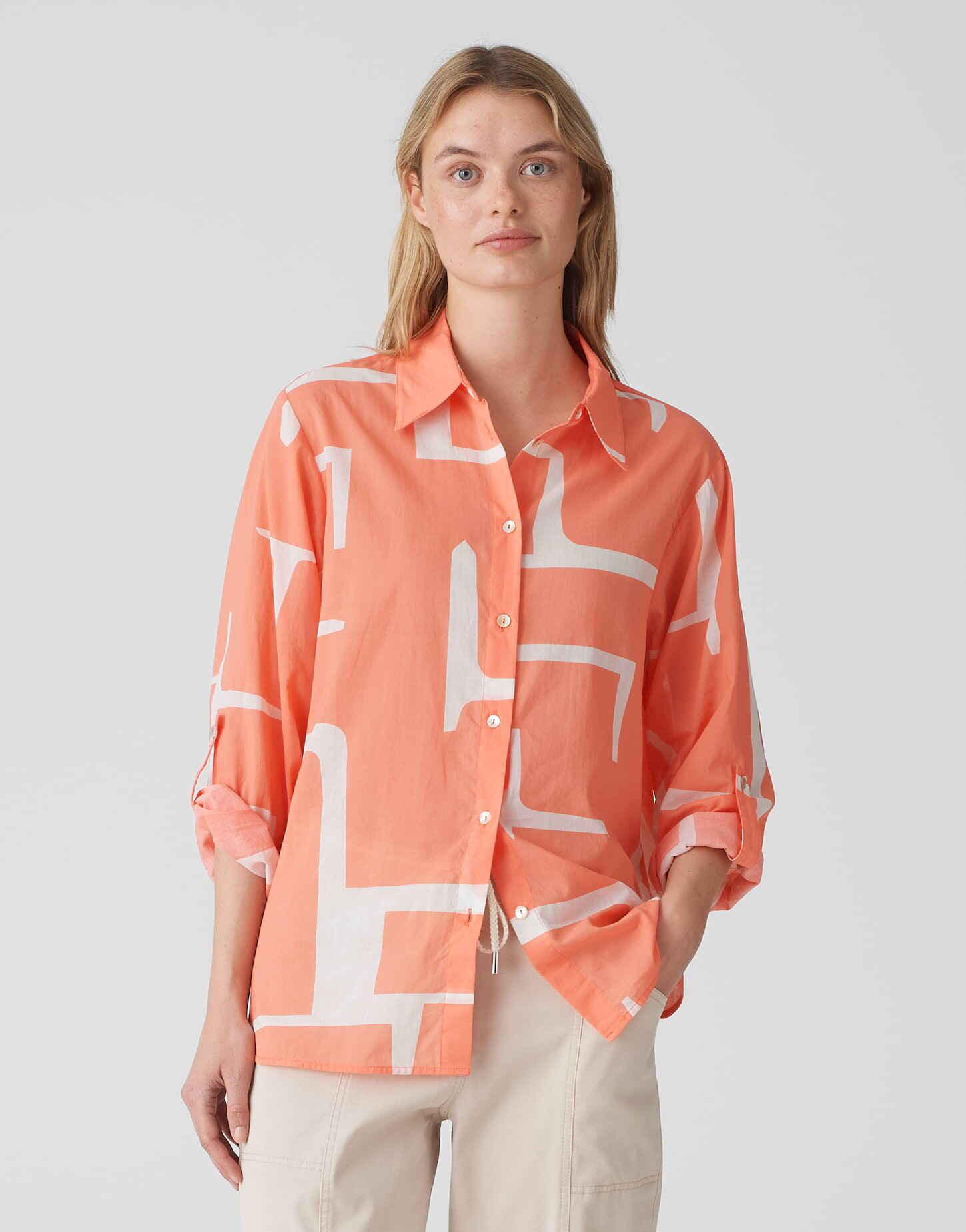 Image of Hemdbluse Fumine Graphic Gerader Schnitt Damen Lachs 44