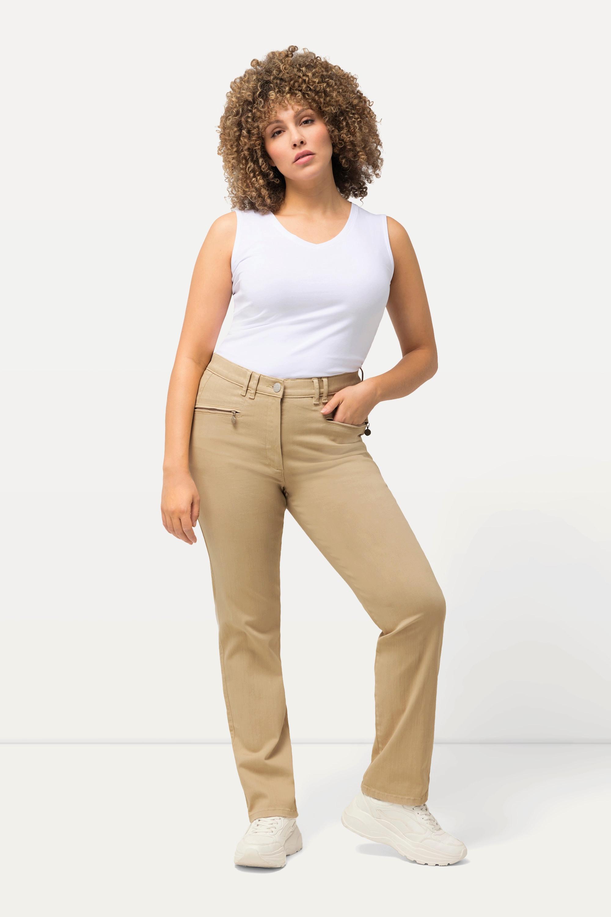 Ulla Popken  Pantalon stretch Mony, jambe légèrement de forme carotte, poches zippées 