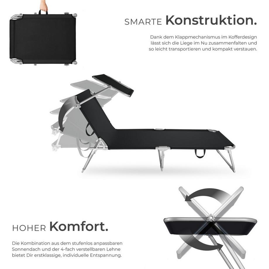 Tectake 2er Set Gartenliege  klappbar stufenlos verstellbares Sonnendach  