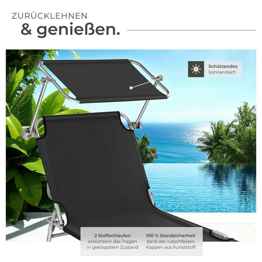 Tectake 2er Set Gartenliege  klappbar stufenlos verstellbares Sonnendach  