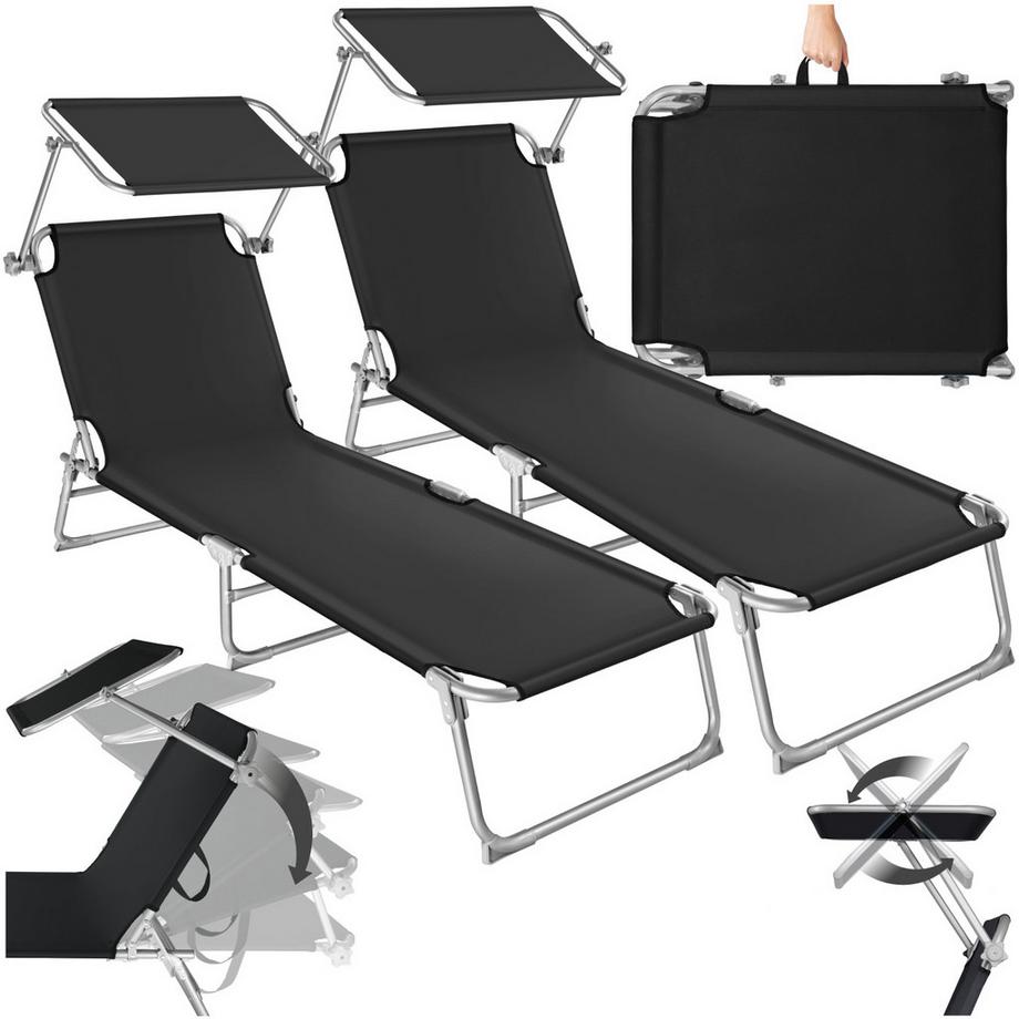 Tectake 2er Set Gartenliege  klappbar stufenlos verstellbares Sonnendach  