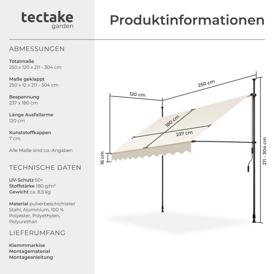 Tectake Store à pince sans perçage  avec manivelle  
