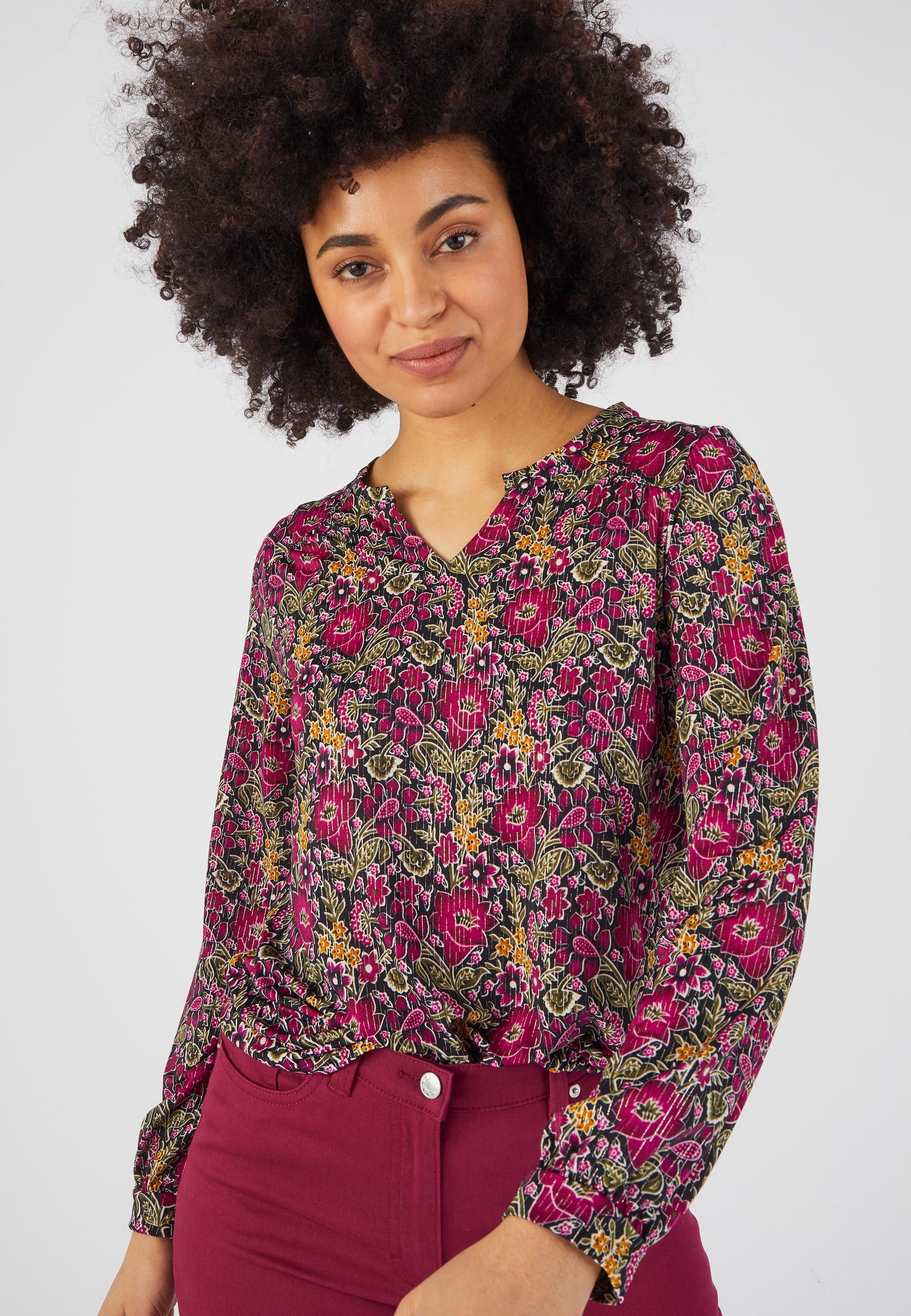 Image of T-shirt Mit Tunesischem Kragen Damen Violett 46-48