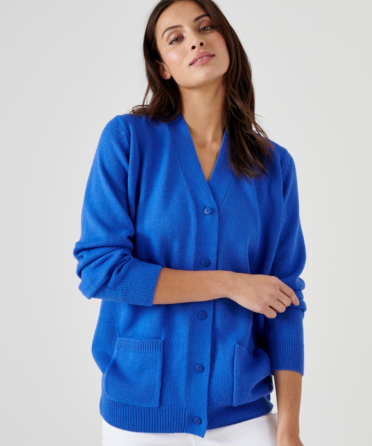 Image of Klassische Strickjacke Aus Schmiegsamem Jerseystrick. Damen Blau 38/40