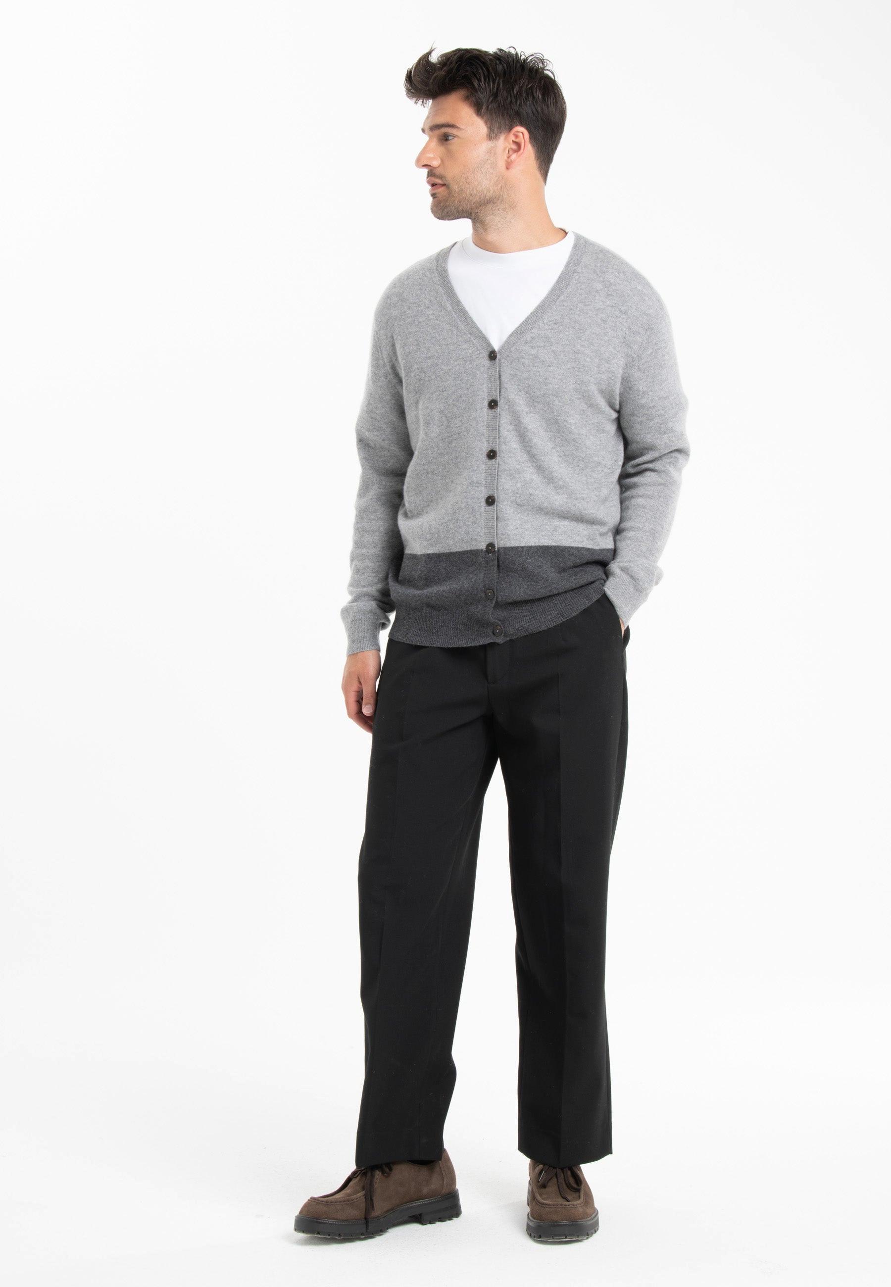 Studio Cashmere8  GABI 6 Cardigan bicolore con scollo a V - 100% cashmere 