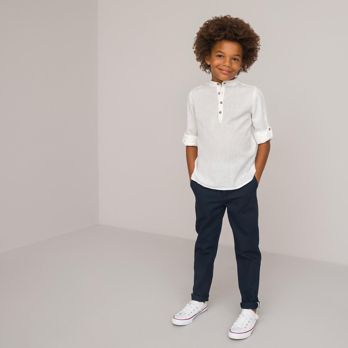 Image of Langärmelige Bluse Mit Stehkragen Jungen Beige 5-6A