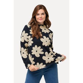 Ulla Popken  Sweat, broderie, col montant, manches longues, coton bio 