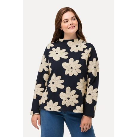 Ulla Popken  Sweat, broderie, col montant, manches longues, coton bio 