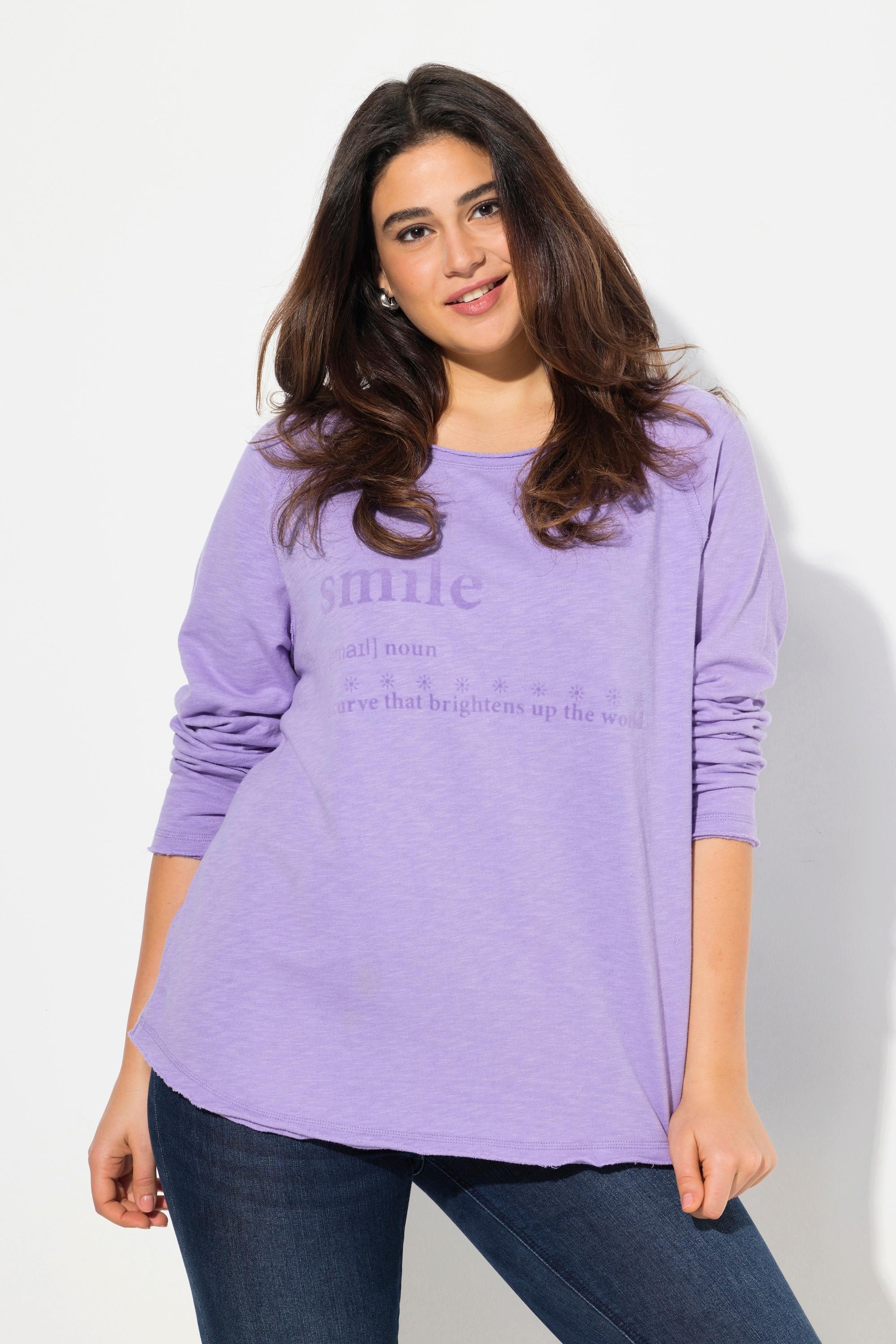 Ulla Popken  Shirt, Flock-Schriftmotiv, A-Linie, Rundhals, Langarm 