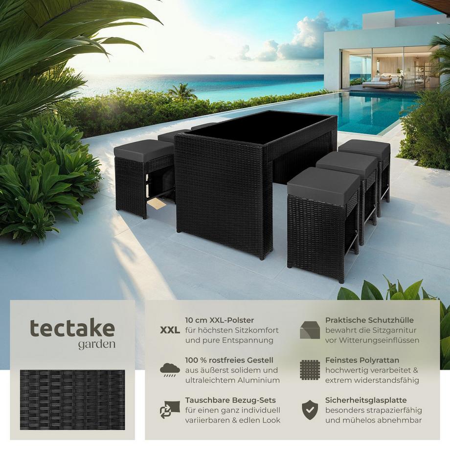 Tectake Aluminium Rattan Barset Ibiza wetterfest und UV-beständig Dicke der Sitzpolster 10 cm  