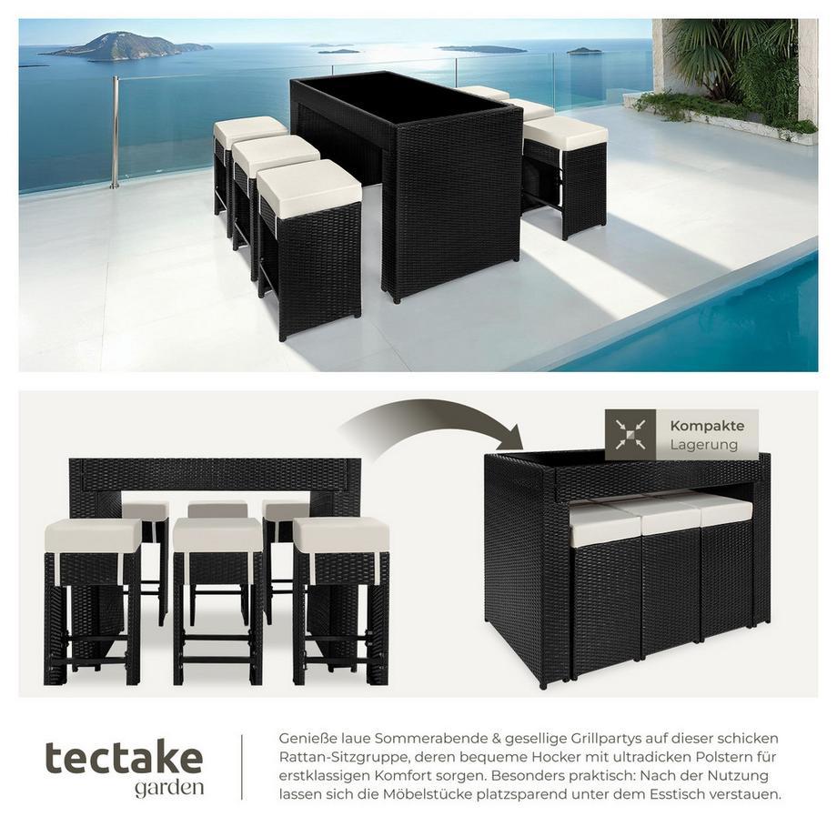 Tectake Aluminium Rattan Barset Ibiza wetterfest und UV-beständig Dicke der Sitzpolster 10 cm  