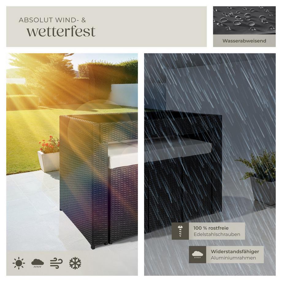 Tectake Aluminium Rattan Barset Ibiza wetterfest und UV-beständig Dicke der Sitzpolster 10 cm  