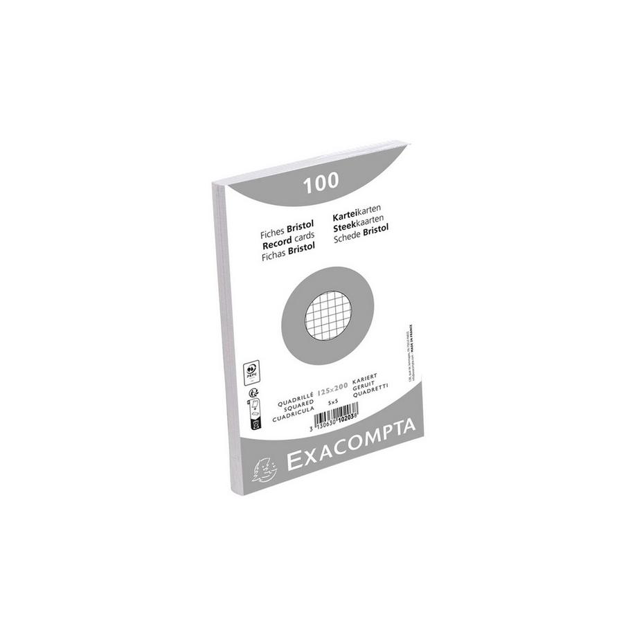 Exacompta Confezione 100 cartoncini bristol sotto film bianco a quadretti non perforati 125x200mm - x 12  