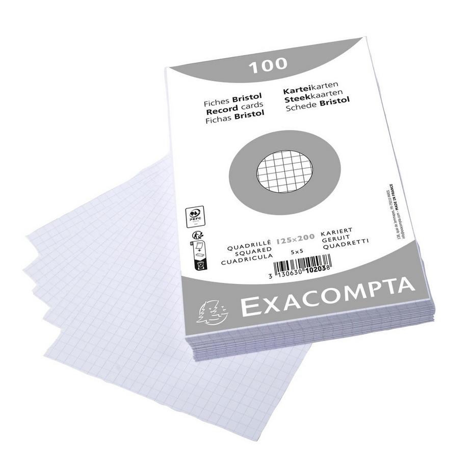 Exacompta Confezione 100 cartoncini bristol sotto film bianco a quadretti non perforati 125x200mm - x 12  
