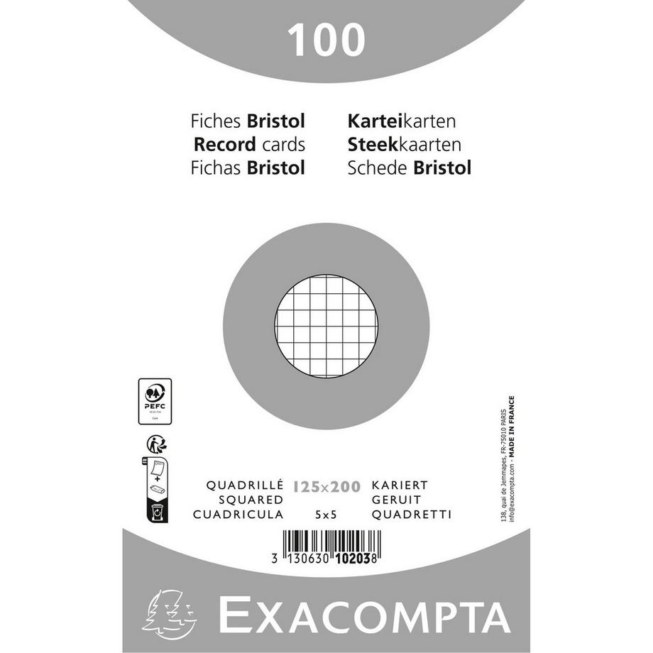 Confezione 100 cartoncini bristol sotto film bianco a quadretti non perforati 125x200mm - x 12