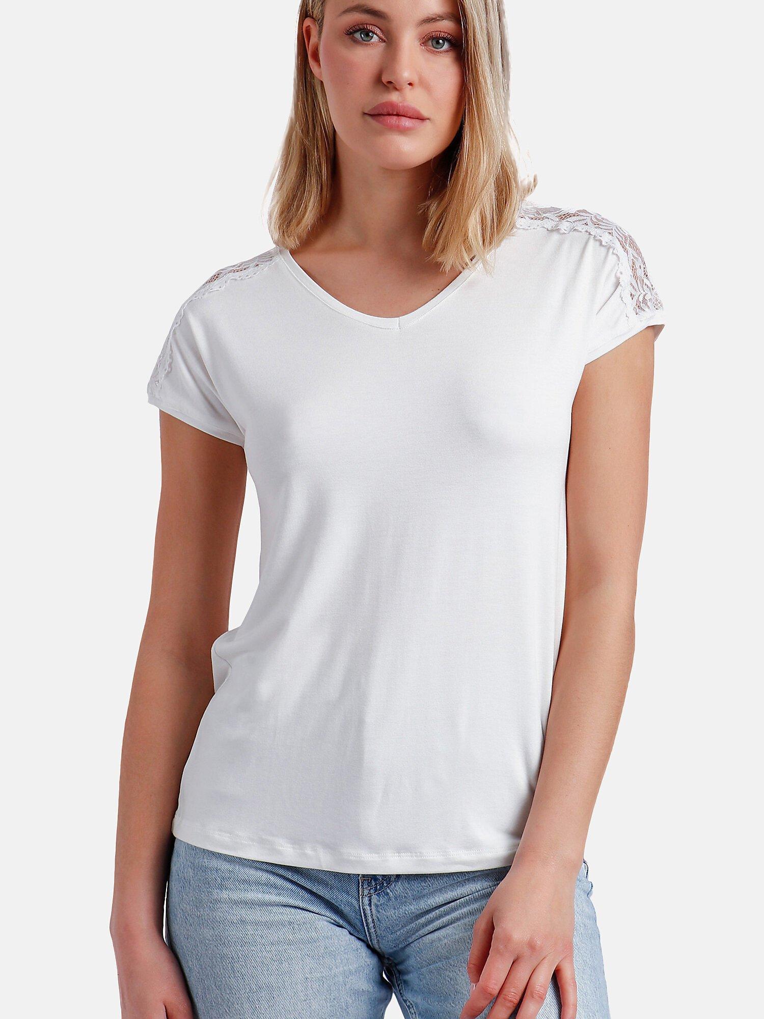 Image of T-shirt Mit Kurzen Ärmeln Puntilla Hombro Damen Elfenbein M