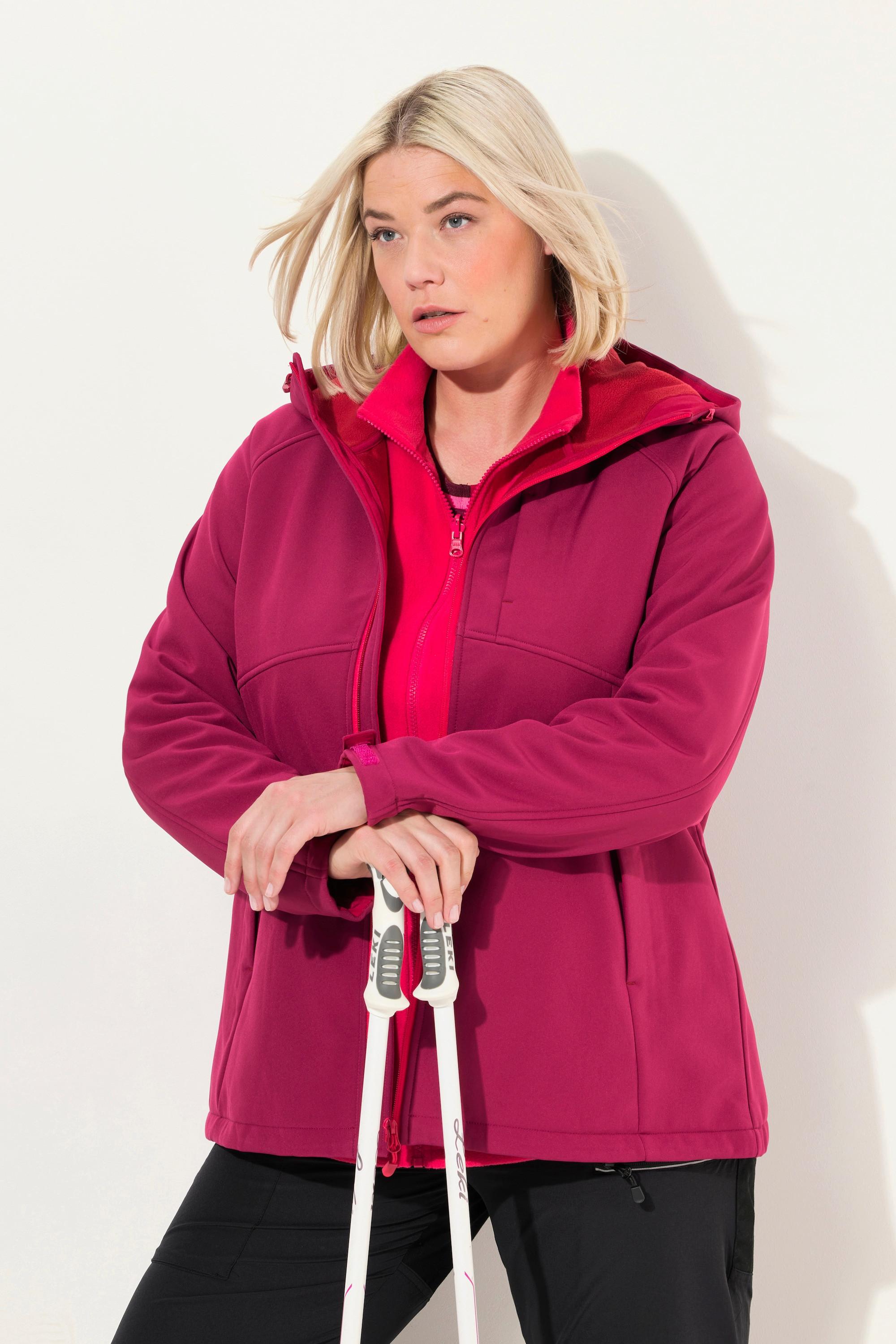 Ulla Popken  Veste Softshell à capuche, poches zippées, fermetures à scratch 