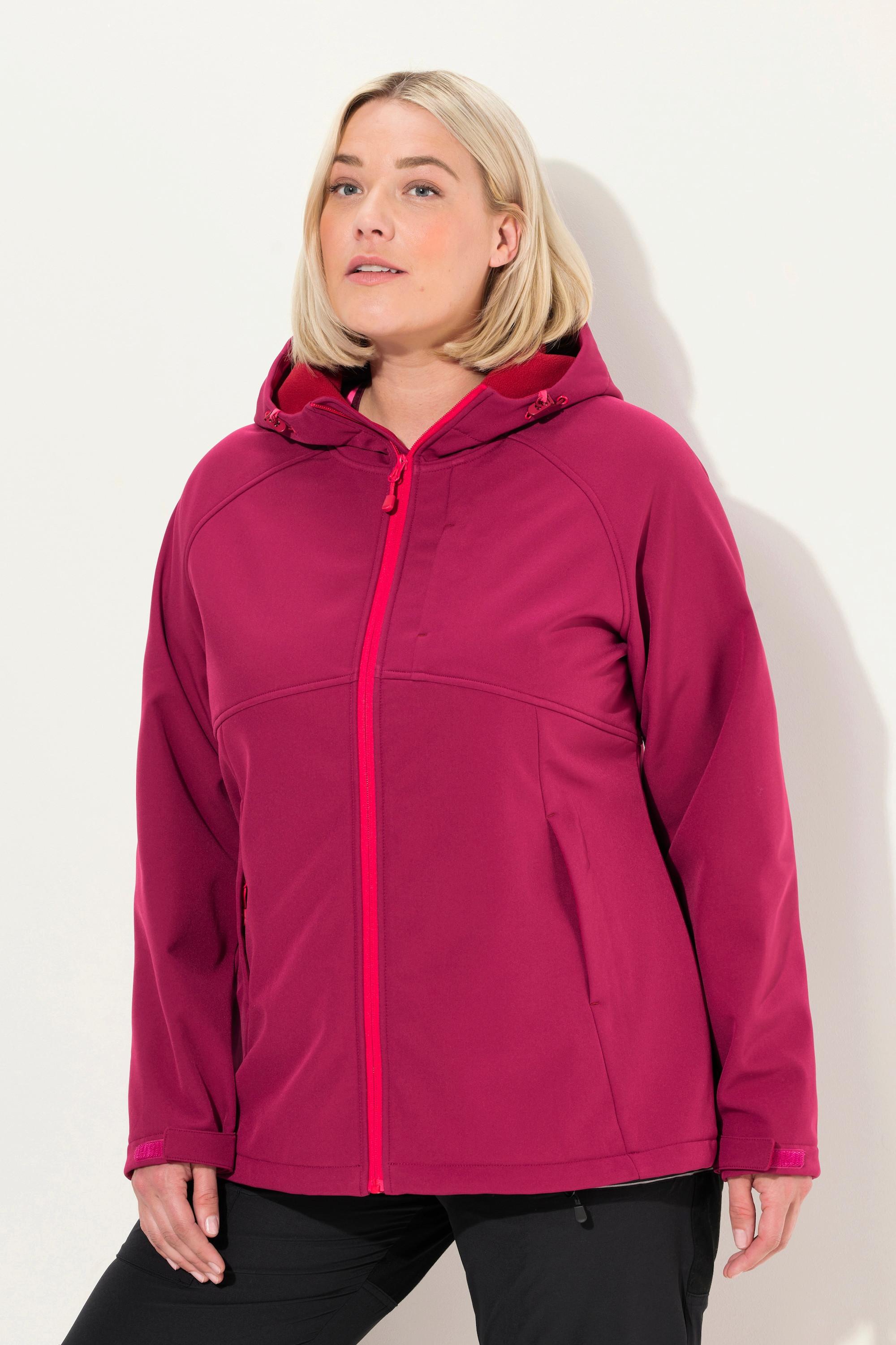 Ulla Popken  Veste Softshell à capuche, poches zippées, fermetures à scratch 