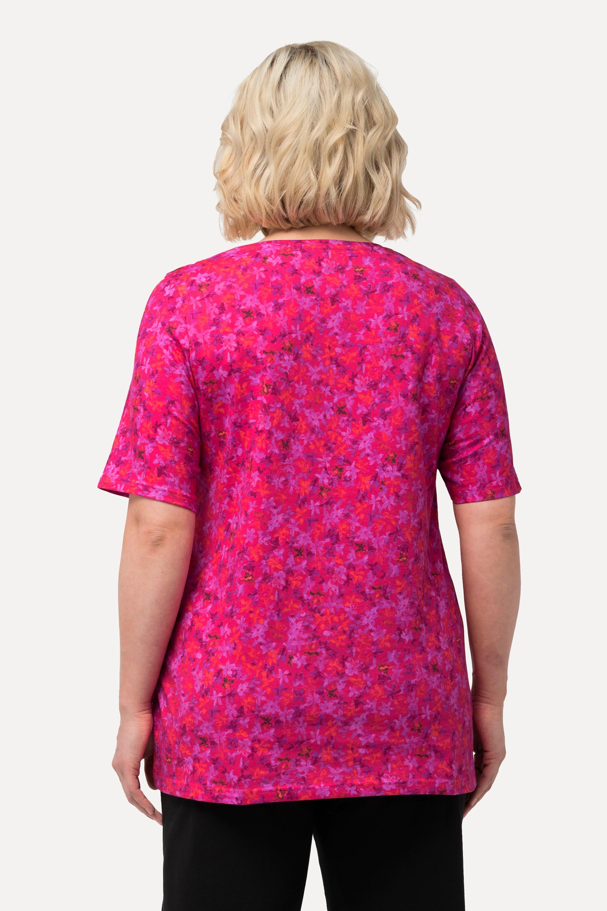 Ulla Popken  T-shirt long à manches courtes et col rond, avec motif 