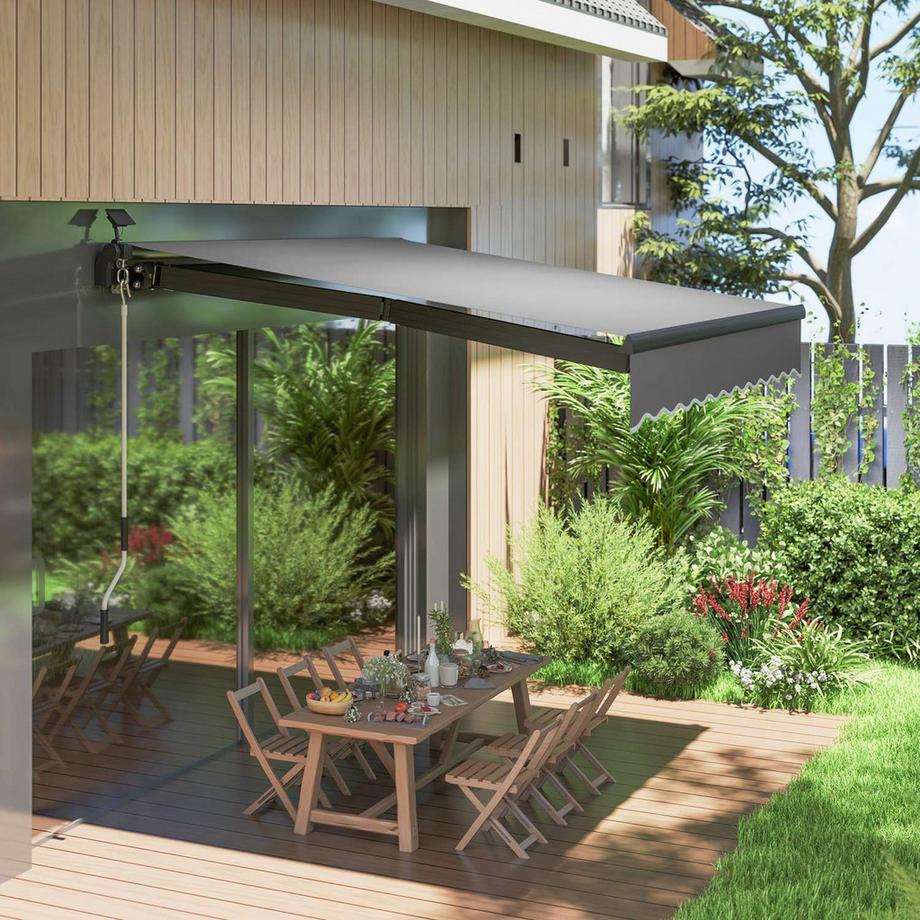 Northio Tenda a morsetto con manovella, luce solare, tenda a bracci estensibili, protezione solare, UV 50+, tenda da balcone incl. supporto a parete, tenda da sole, larghezza 300 cm per terrazza, balcone, veranda, grigio Aosom  