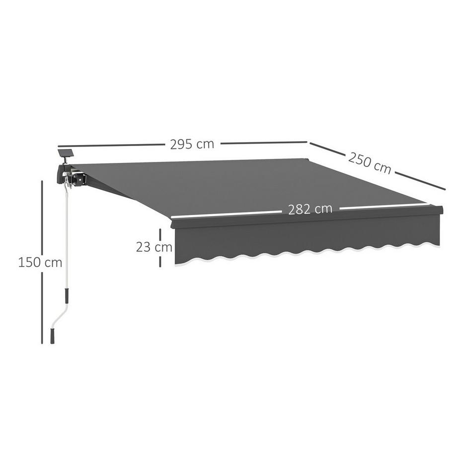 Northio Tenda a morsetto con manovella, luce solare, tenda a bracci estensibili, protezione solare, UV 50+, tenda da balcone incl. supporto a parete, tenda da sole, larghezza 300 cm per terrazza, balcone, veranda, grigio Aosom  
