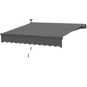 Store à pince avec manivelle, lumière solaire, store à bras rabattable, protection solaire, UV 50+, store de balcon avec protection solaire. support mural, auvent, 300 cm de large pour terrasse, balcon, véranda, gris