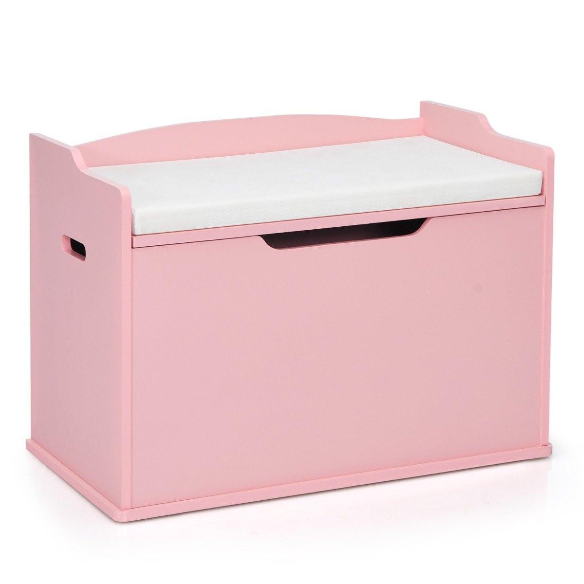 Northix Spielzeugkiste mit Deckel 2 in 1 Spielzeugtruhe mit Kissen Spielzeugschrank aus Holz mit Tragegriffen  